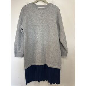 Free Assembly Women's Grey/Navy Sweatshirt Pleated Dress Plus Size NWT
